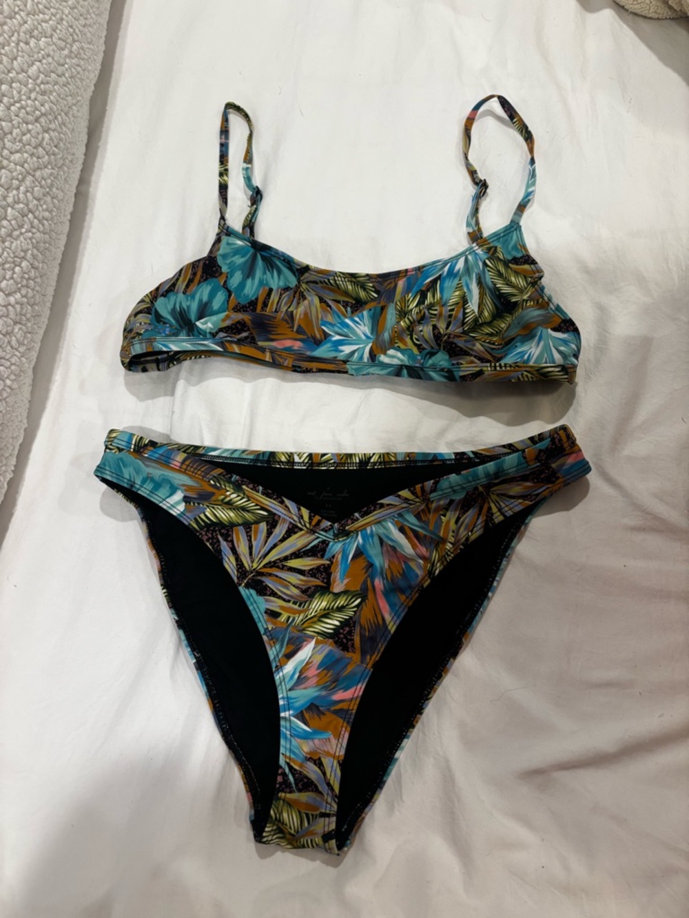 Urban Outfitters Tropical Leaf Bikini - Teal, Blue, Orange, Green